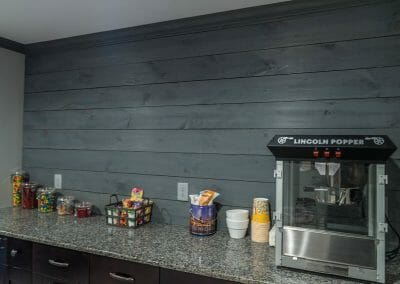 Snack counter with popcorn popper in East Cobb home theater