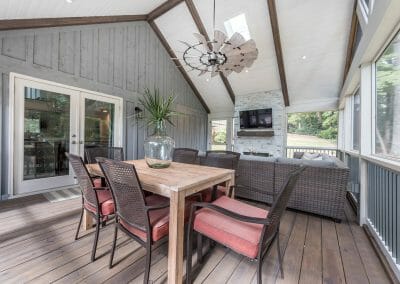 Interior screened porch addition with dining area in East Cobb